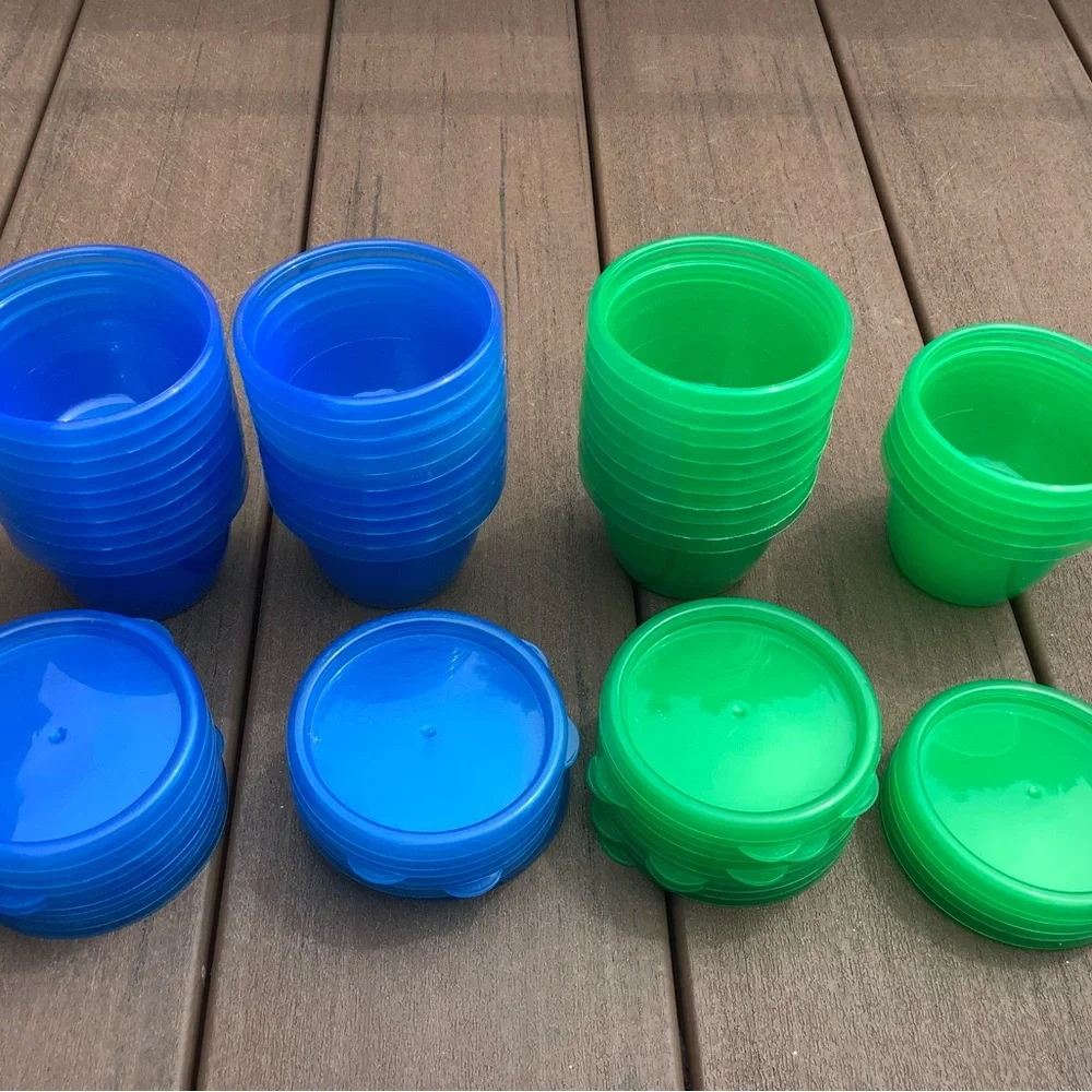 Set of Blue and Green Plastic Cups
